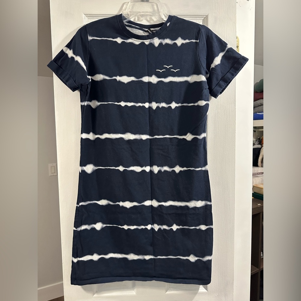 Navy and White Tie-Dye Mini Dress